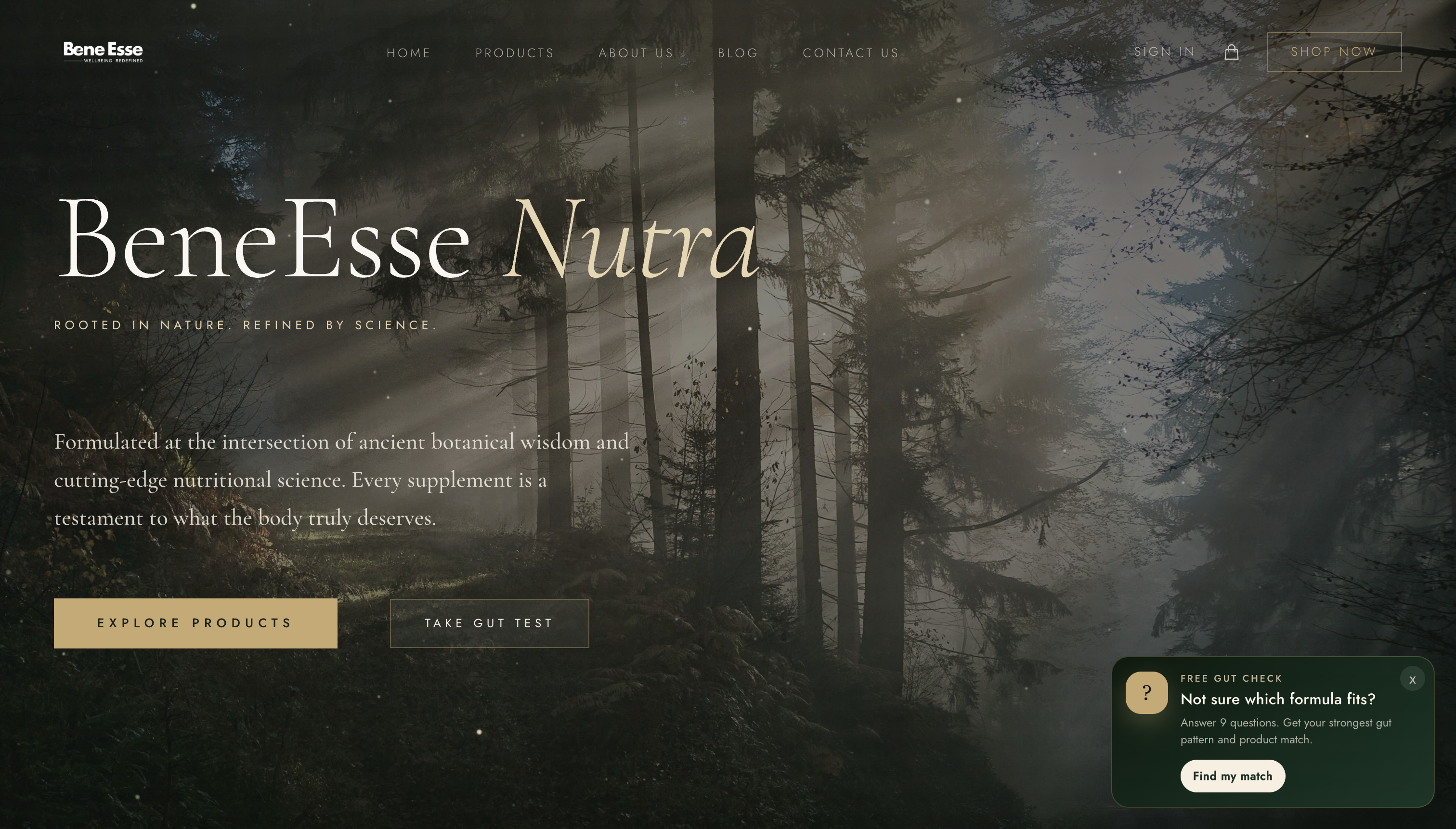 Bene Esse Nutra custom ecommerce homepage built by Rex Digital
